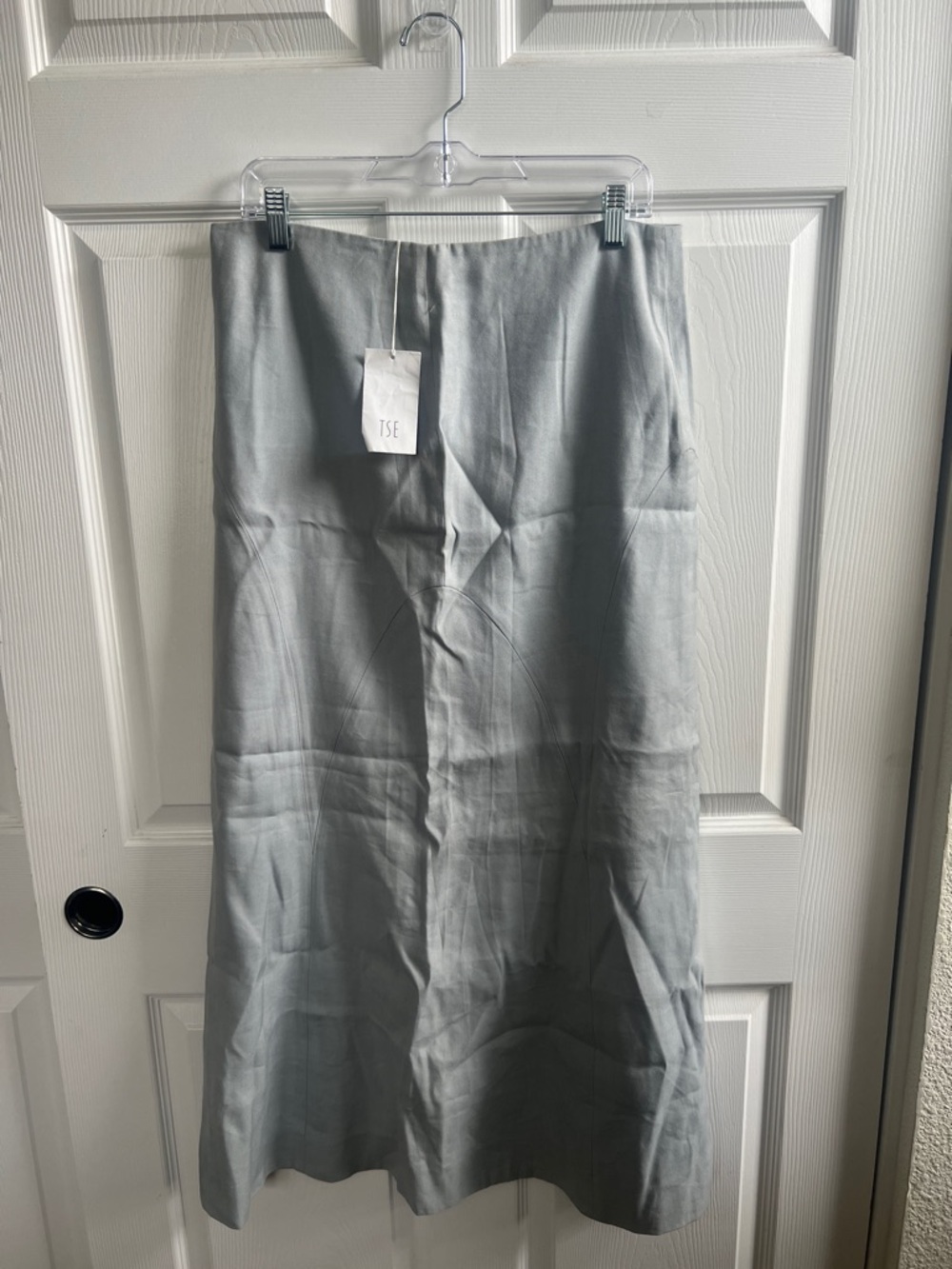 TSE Pale Gray Satin Midi Slip Skirt